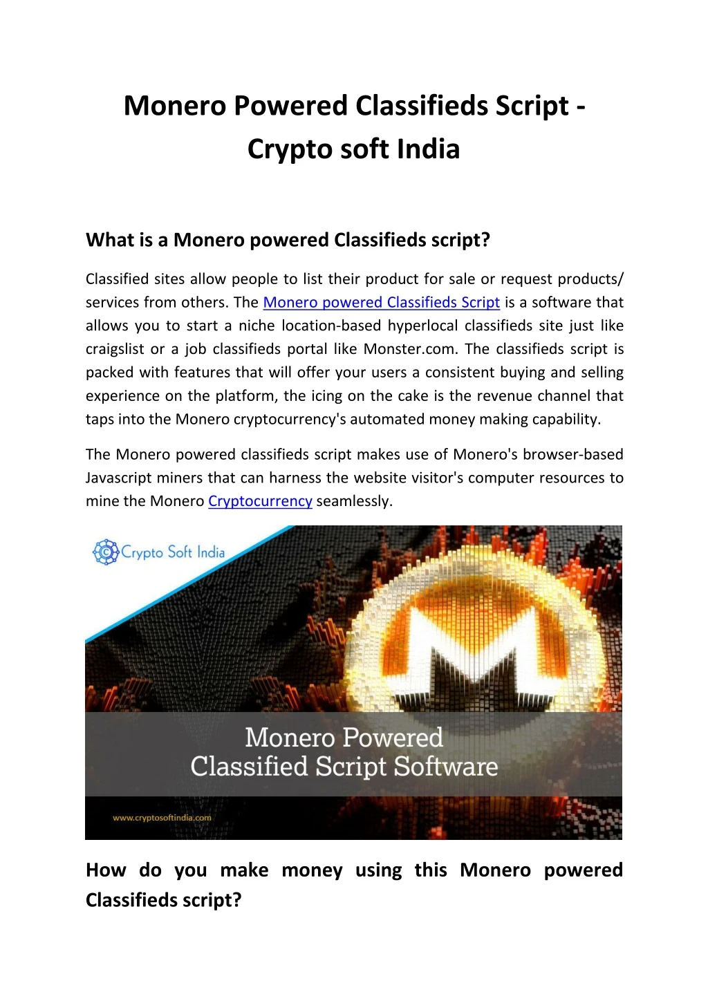 monero powered classifieds script crypto soft