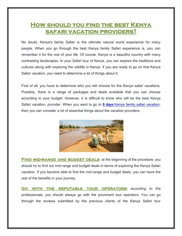 How should you find the best Kenya safari vacation providers?