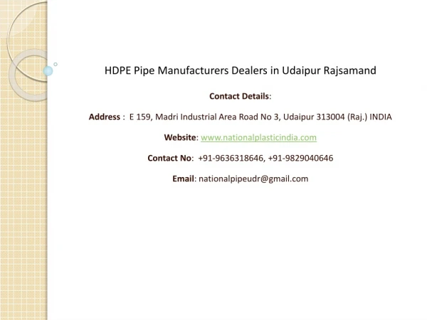 HDPE Pipe Manufacturers Dealers in Udaipur Rajsamand