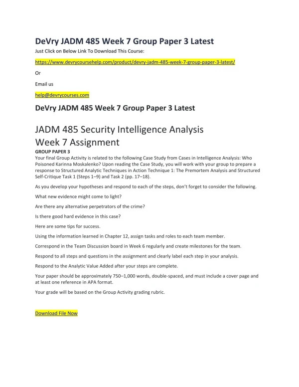 devry jadm 485 week 7 group paper 3 latest just