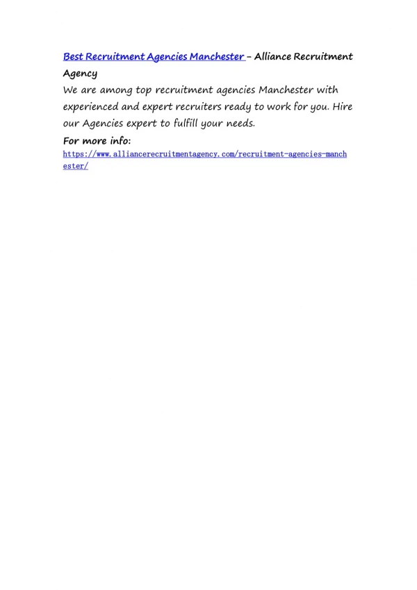 best recruitment agencies manchester alliance