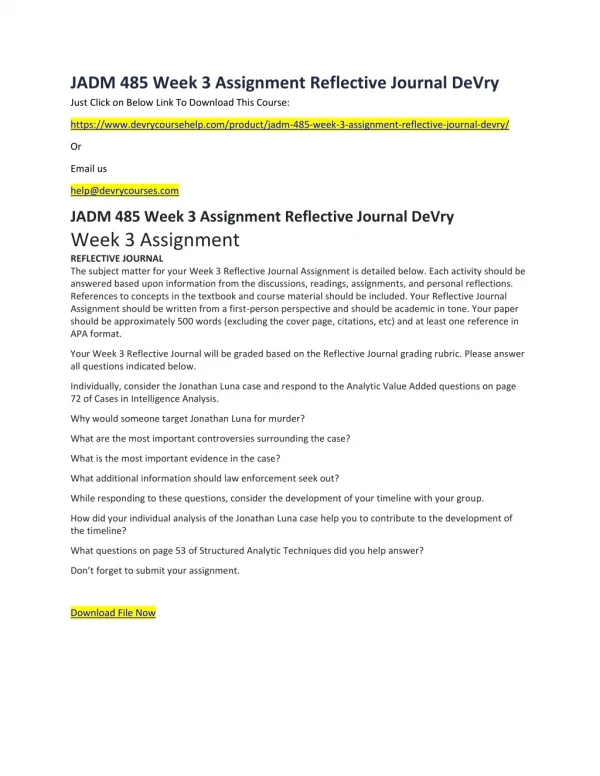 jadm 485 week 3 assignment reflective journal