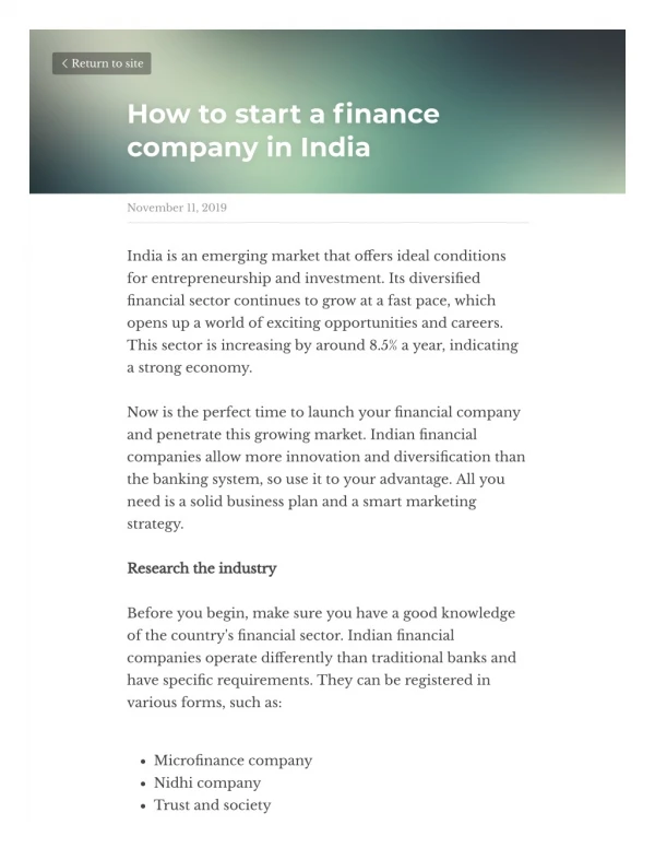How to start a finance company in India