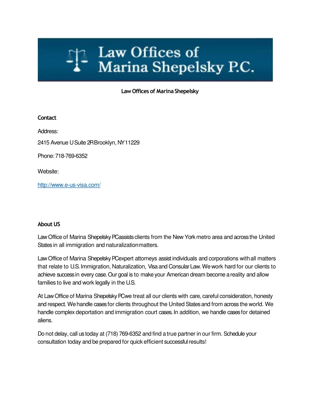 law offices of marina shepelsky