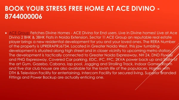 Book Your STRESS FREE HOME at ACE DIVINO - 8744000006