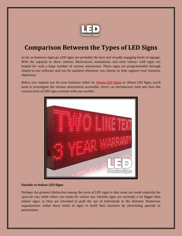 Comparison Between the Types of LED Signs