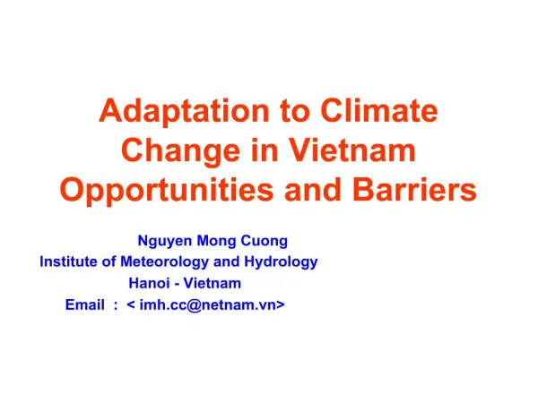 Adaptation to Climate Change in Vietnam Opportunities and Barriers