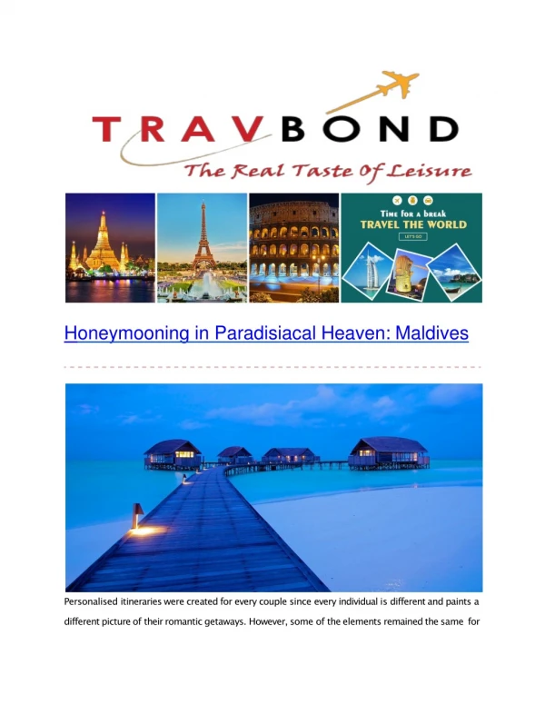 Get the Best Honeymoon Tour Packages by TravBond Reviews