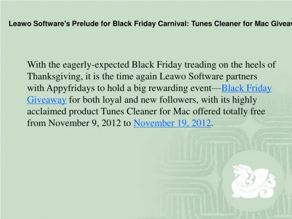 Leawo Software's Prelude for Black Friday