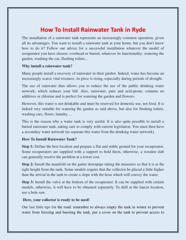 How To Install Rainwater Tank in Ryde