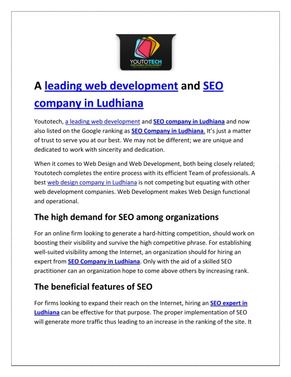 A leading web development and SEO company in Ludhiana