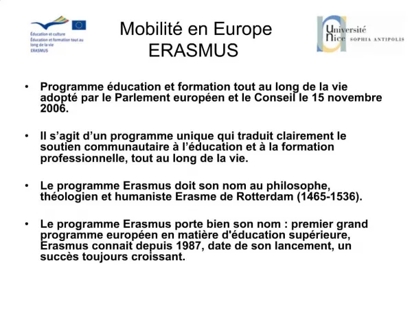Mobilit en Europe ERASMUS