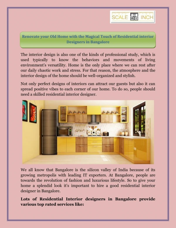 Renovate your Old Home with the Magical Touch of Residential interior Designers in Bangalore