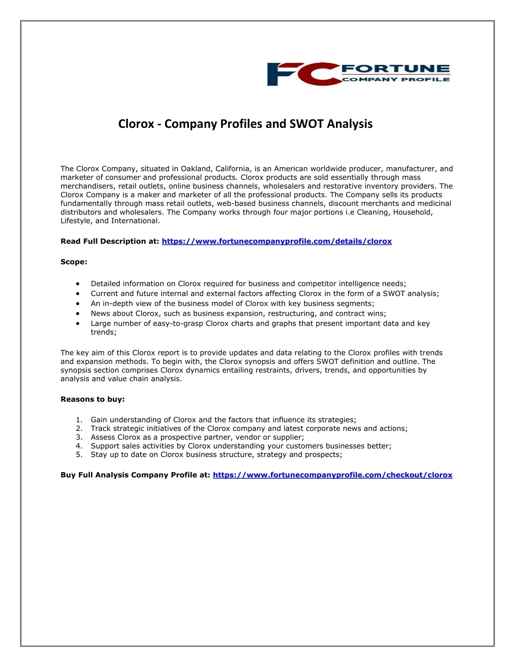 clorox company profiles and swot analysis