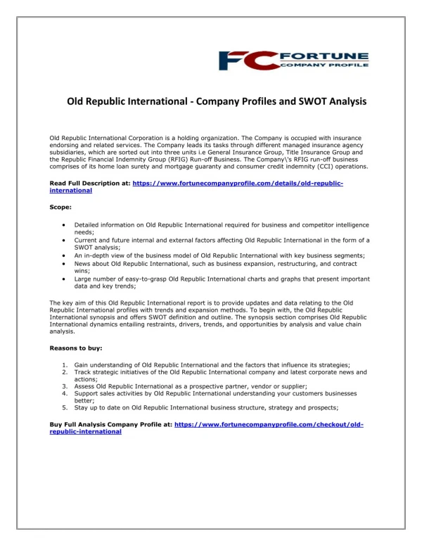 Old Republic International - Company Profiles and SWOT Analysis