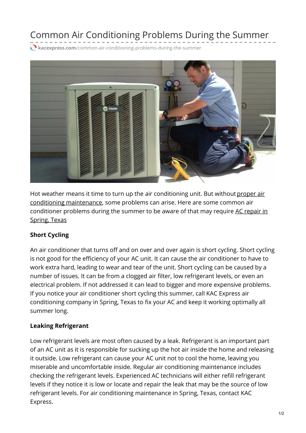 common air conditioning problems during the summer