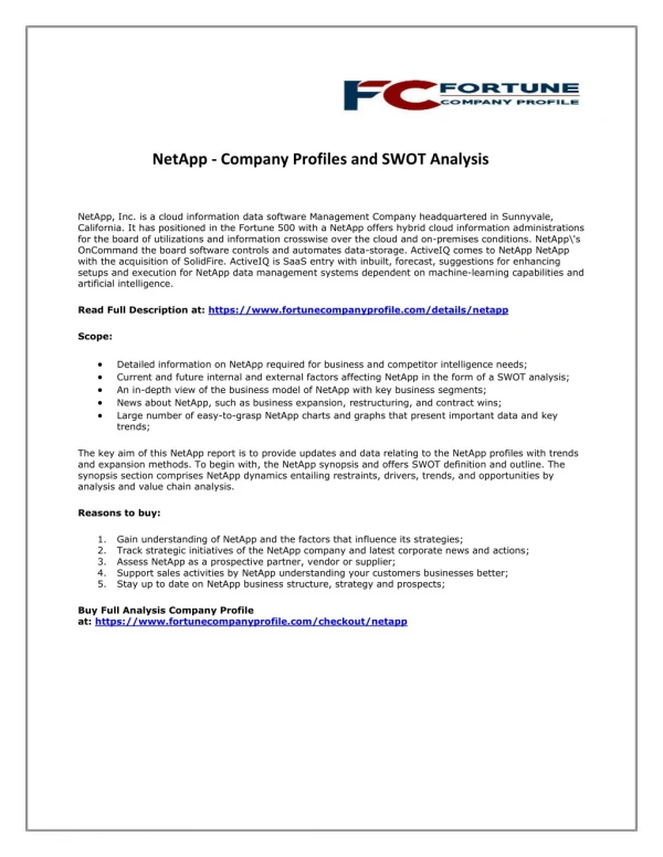 NetApp - Company Profiles and SWOT Analysis
