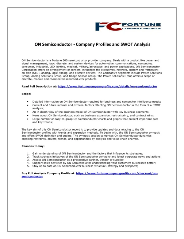 ON Semiconductor - Company Profiles and SWOT Analysis