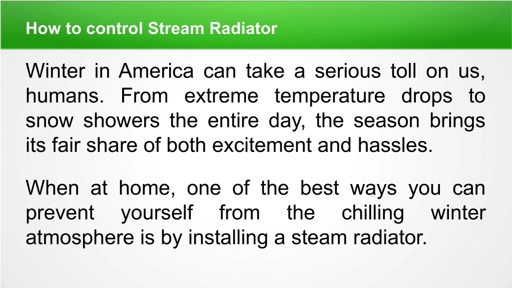 how to control stream radiator