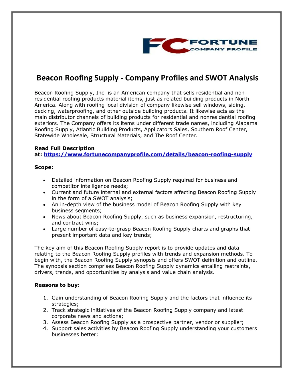 beacon roofing supply company profiles and swot