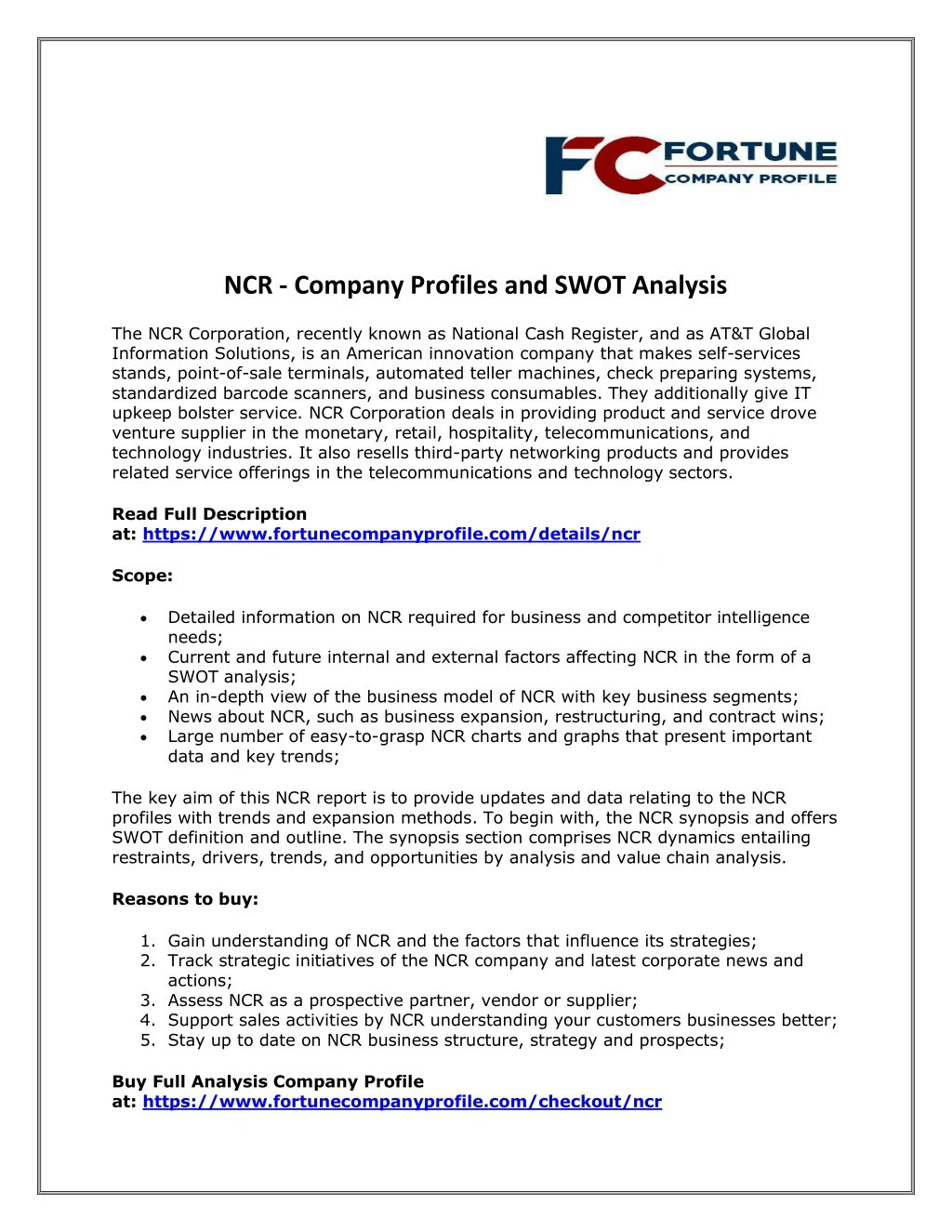 ncr company profiles and swot analysis