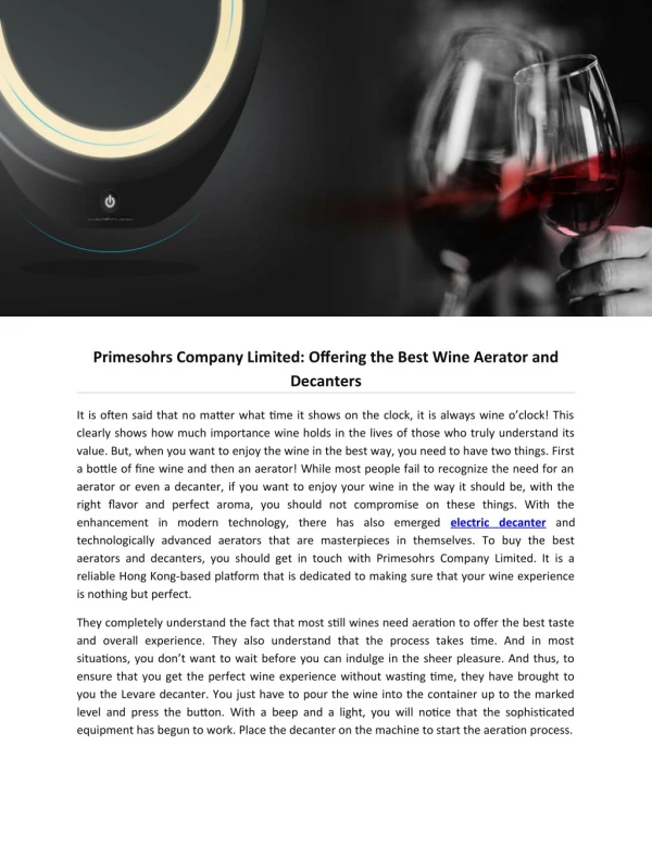 Primesohrs Company Limited: Offering the Best Wine Aerator and Decanters