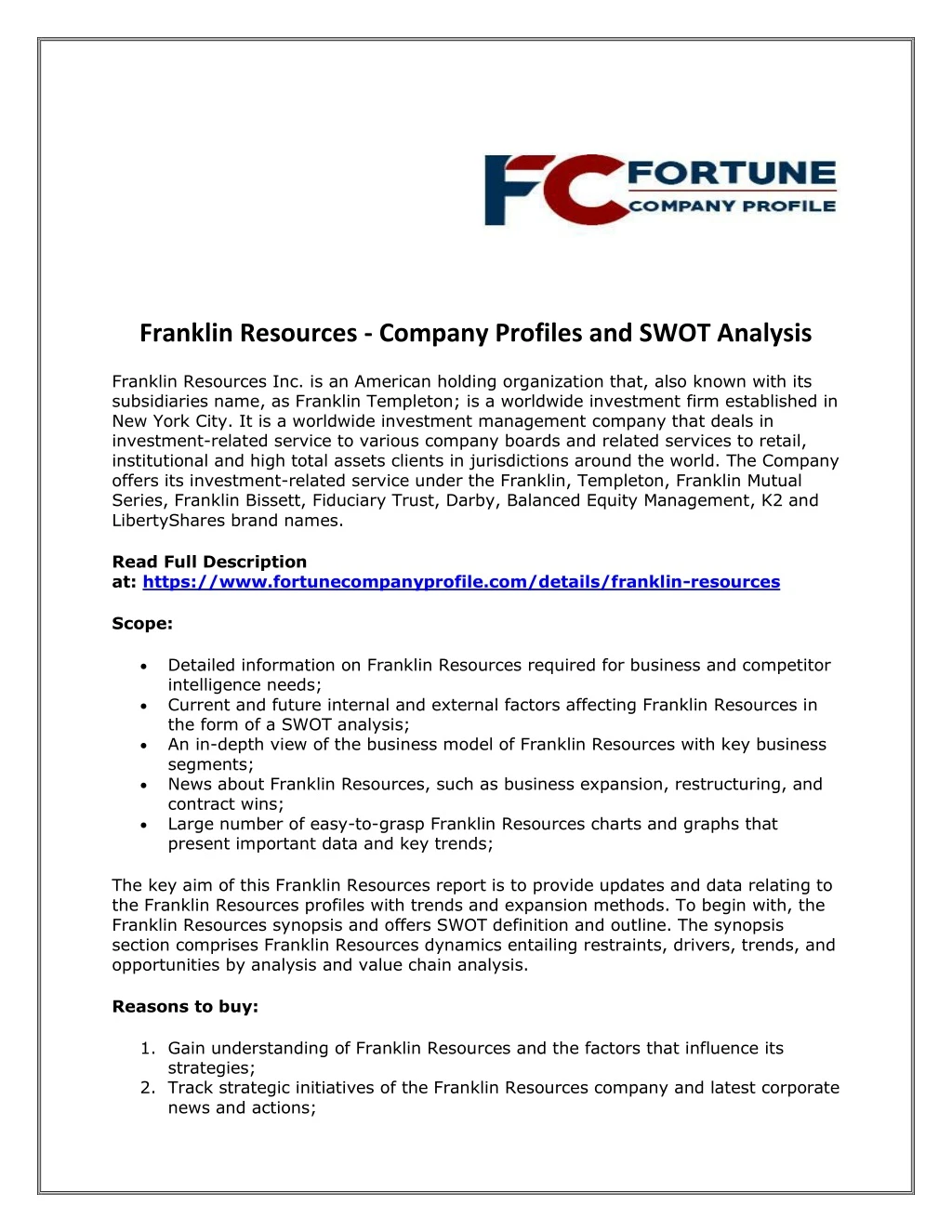 franklin resources company profiles and swot