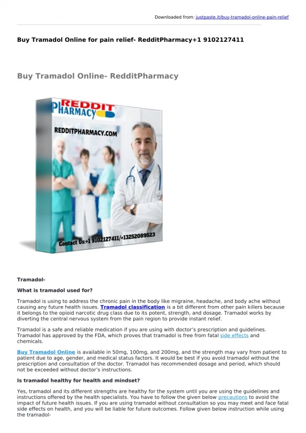 Buy Tramadol Online for pain relief- RedditPharmacy 1 9102127411