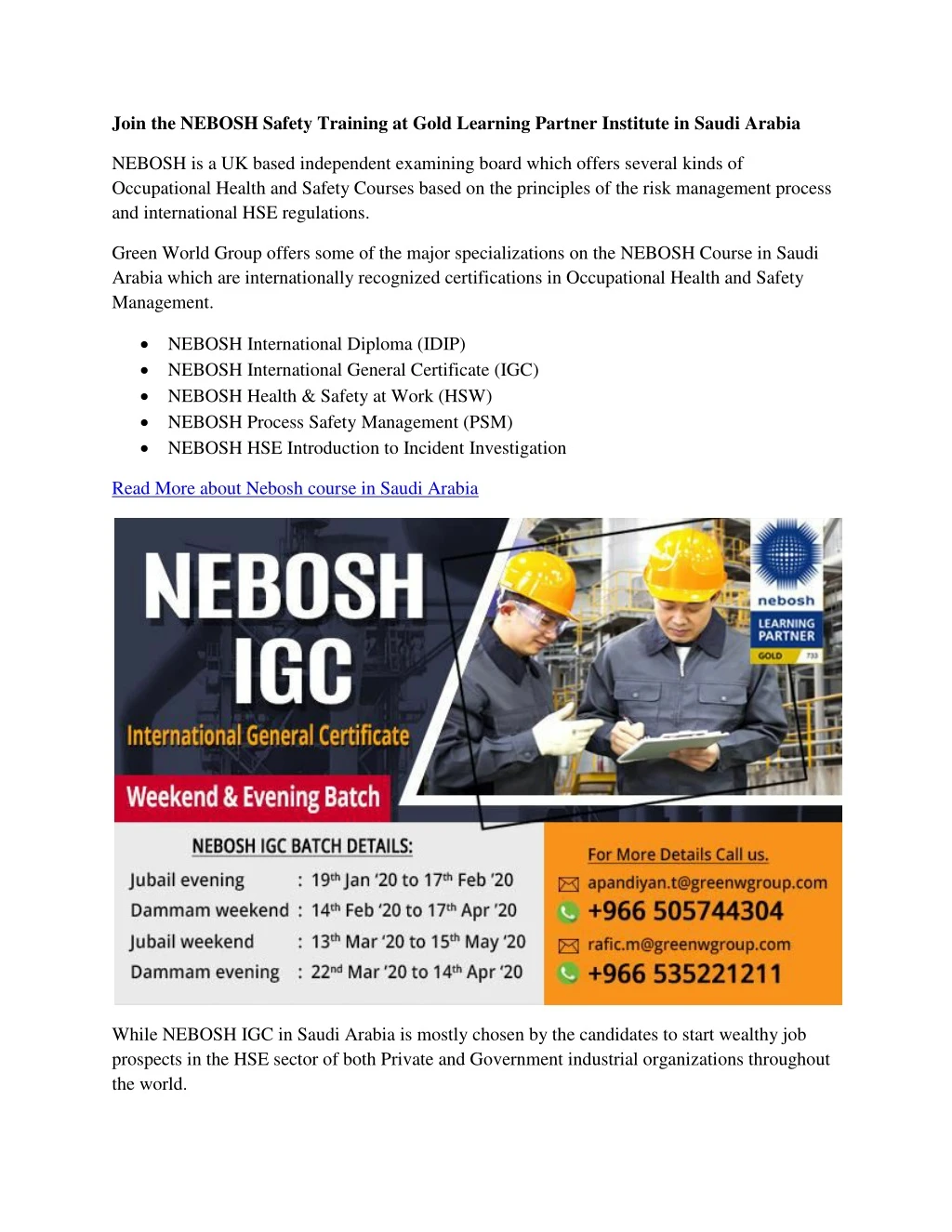 join the nebosh safety training at gold learning