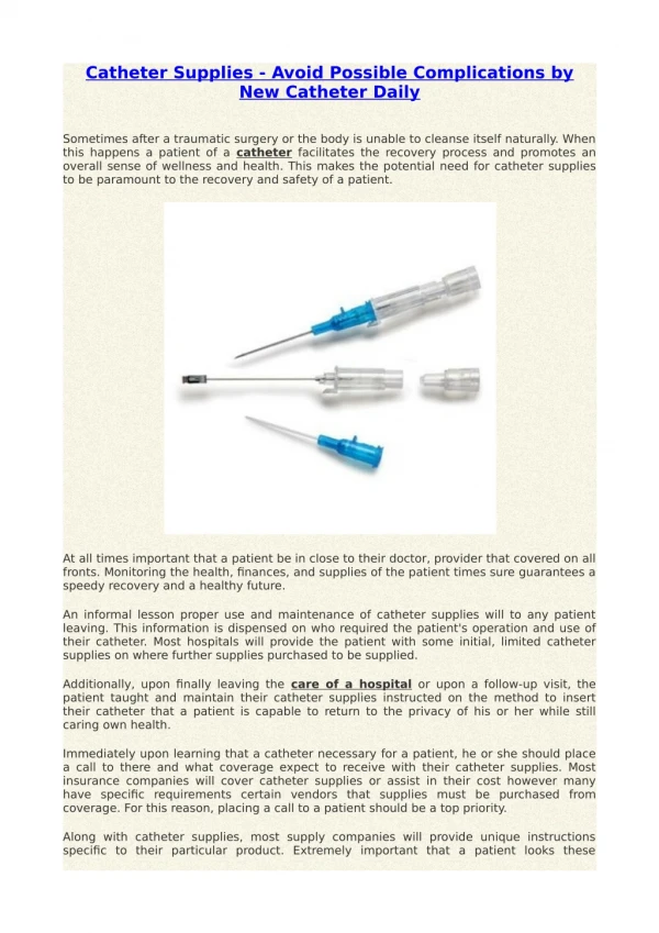 catheter supplies avoid possible complications