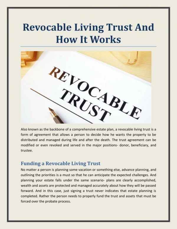 revocable living trust and how it works