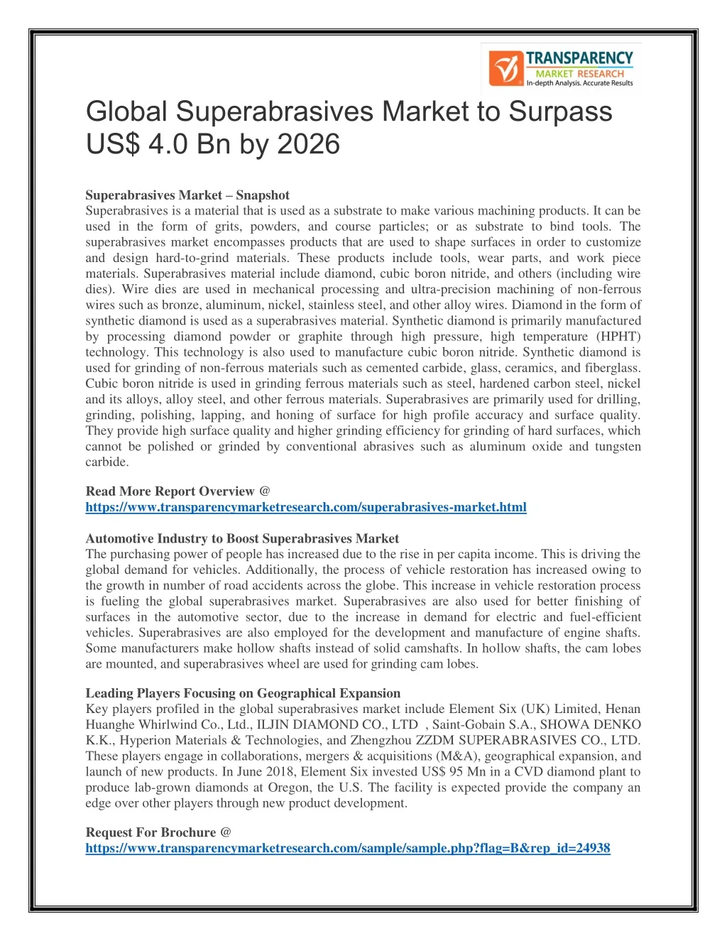 global superabrasives market to surpass