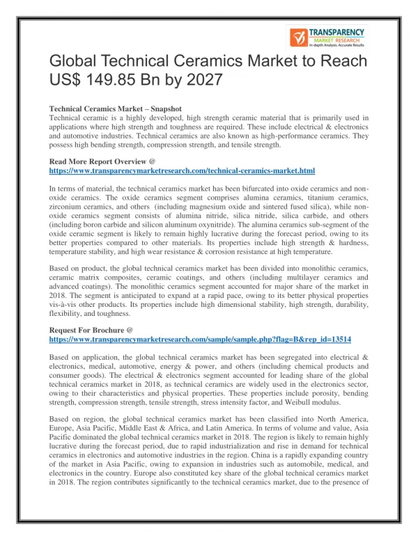 Global Technical Ceramics Market to Reach US$ 149.85 Bn by 2027