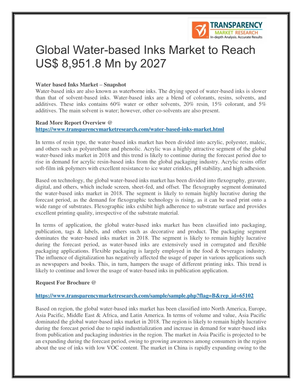 global water based inks market to reach