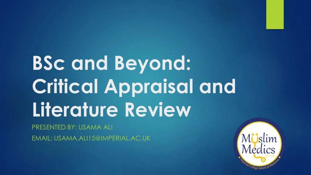 bsc and beyond critical appraisal and literature review