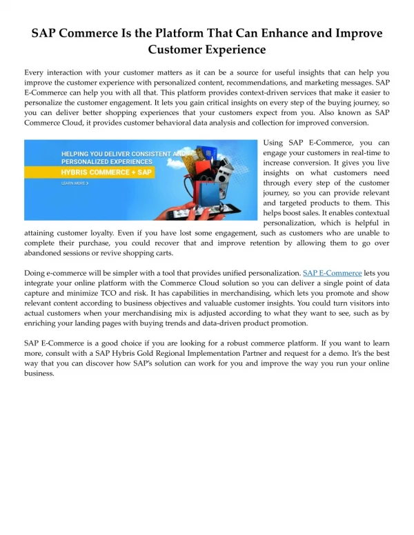 sap commerce is the platform that can enhance
