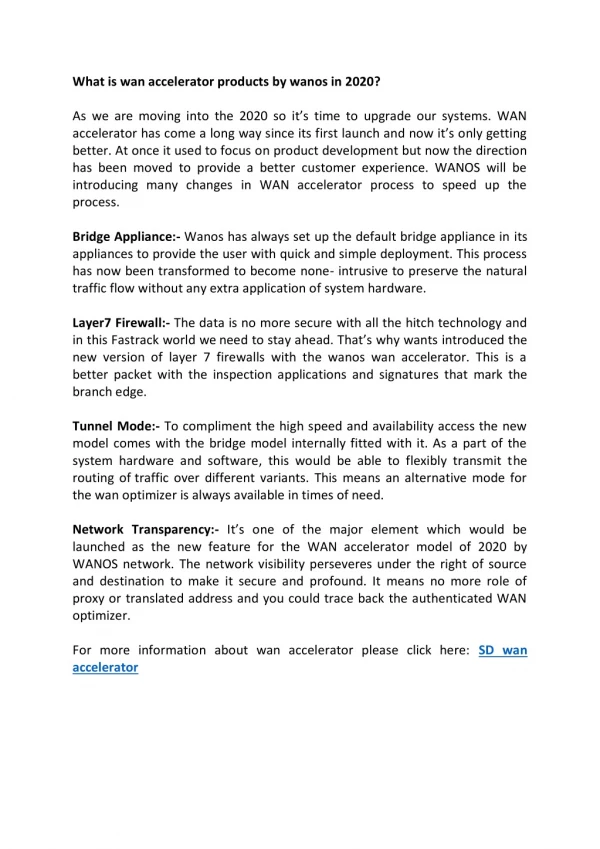 what is wan accelerator products by wanos in 2020