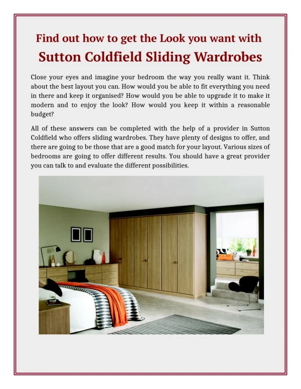 Find out how to get the Look you want with Sutton Coldfield Sliding Wardrobes