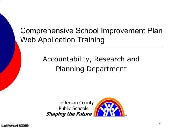 Comprehensive School Improvement Plan Web Application Training