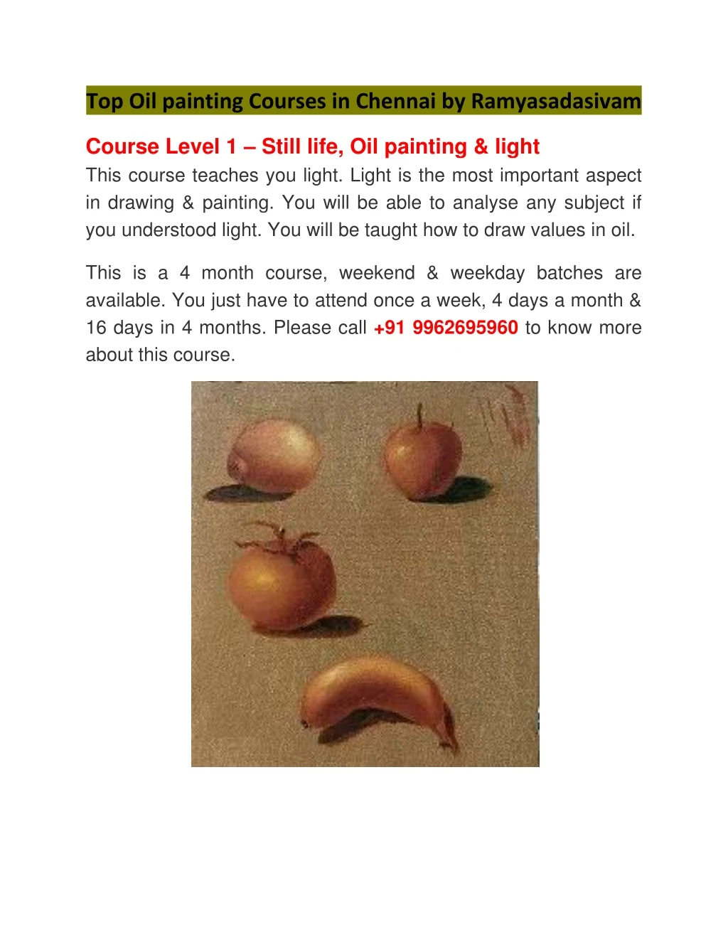 top oil painting courses in chennai
