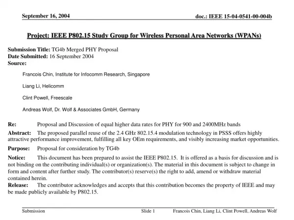 Project: IEEE P802.15 Study Group for Wireless Personal Area Networks (WPANs)