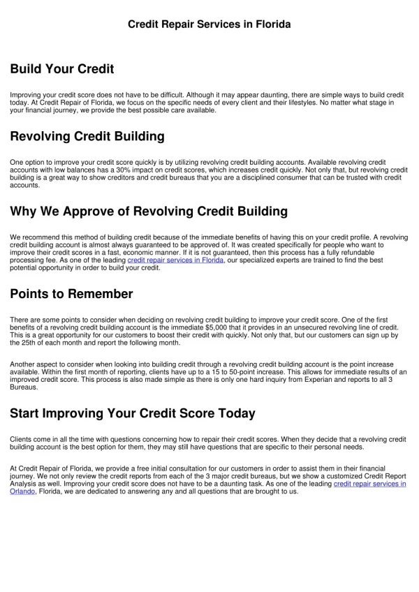 Credit Repair Services in Florida