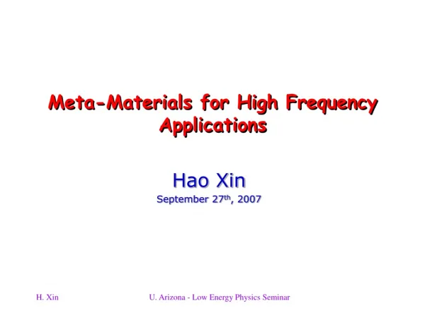 Meta-Materials for High Frequency Applications