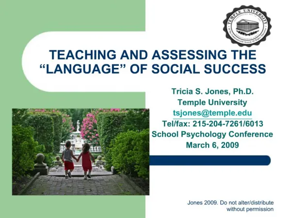 TEACHING AND ASSESSING THE LANGUAGE OF SOCIAL SUCCESS