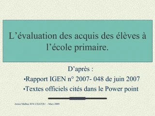 L valuation des acquis des l ves l cole primaire. - slide 1