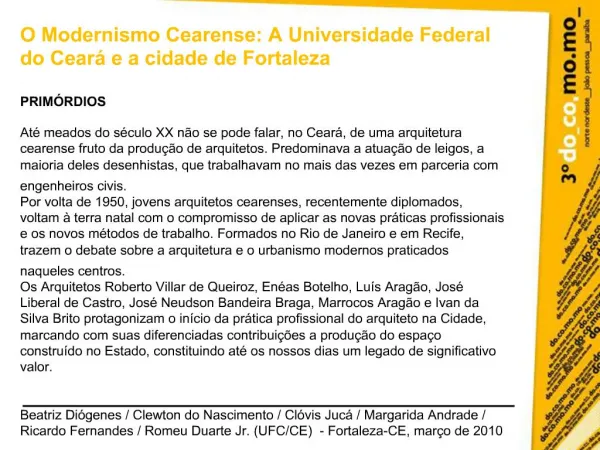 O Modernismo Cearense: A Universidade Federal do Cear e a cidade de Fortaleza