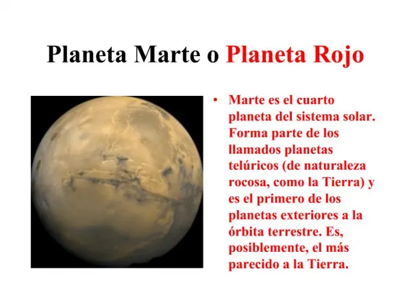 Planeta Marte o Planeta Rojo
