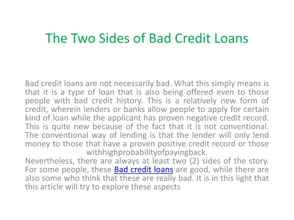 the two sides of bad credit loans
