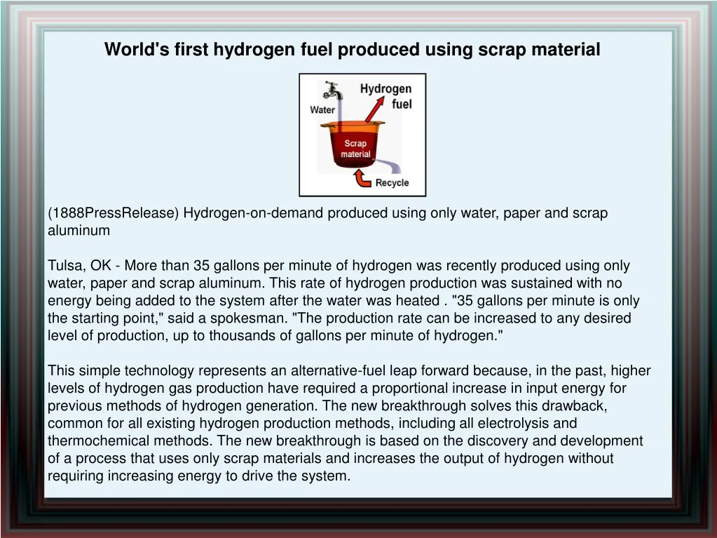 world s first hydrogen fuel produced using scrap