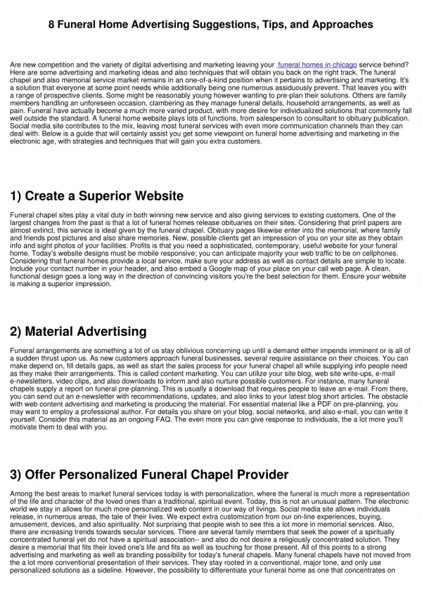 8 Funeral Chapel Advertising And Marketing Ideas, Tips, as well as Strategies